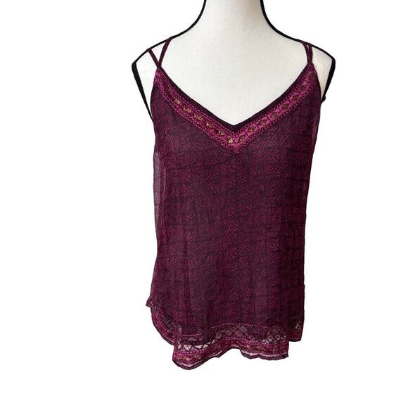 Y2K VINTAGE LUCKY BRAND BEADED FLOWY TANK CAMI TOP LARGE - Picture 2 of 8